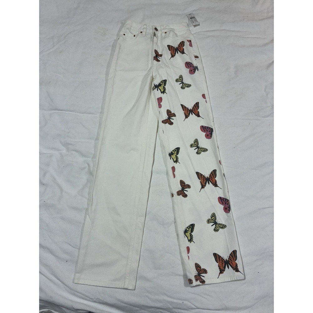 PacSun 90's Boyfriend Jeans Women's Size 23 White Butterfly Print High Rise NWT
